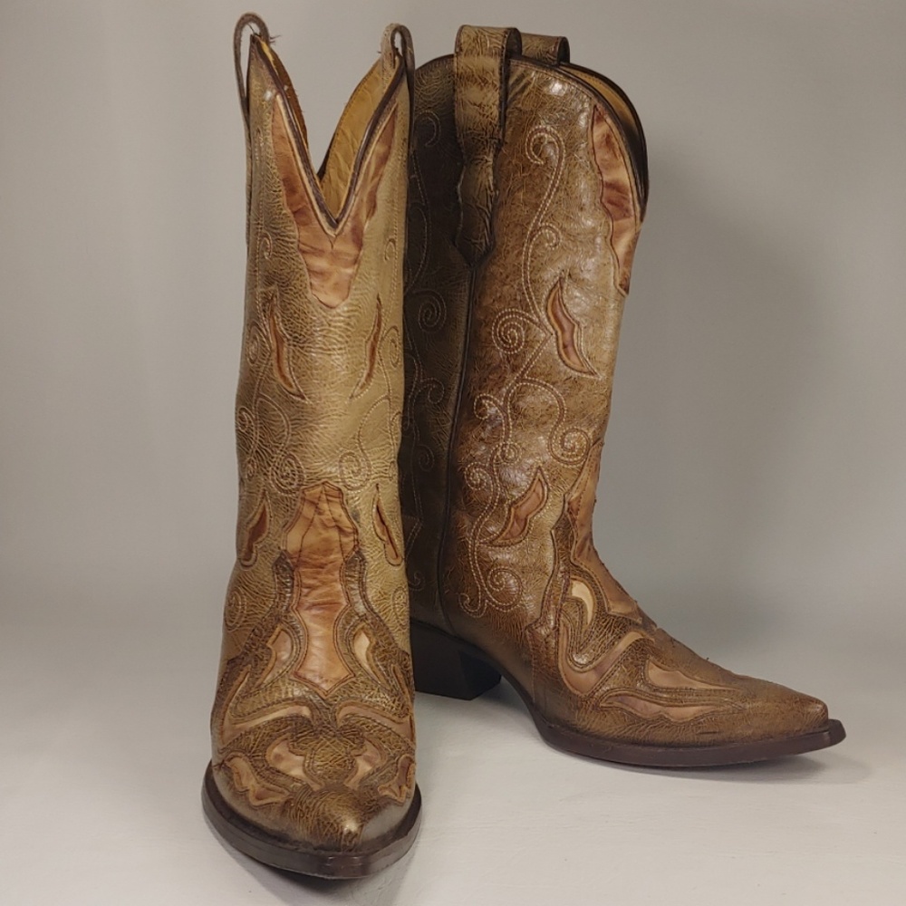 Corral Womens Snip Toe Leather Inlay Cowboy Boots